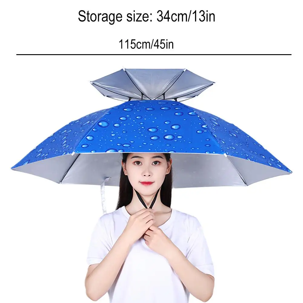 115CM Portable Rain Umbrella Hat Anti-Sun Waterproof Umbrella Camping Head Cap Outdoor Pesca Sun Shade Headwear Cap Hats