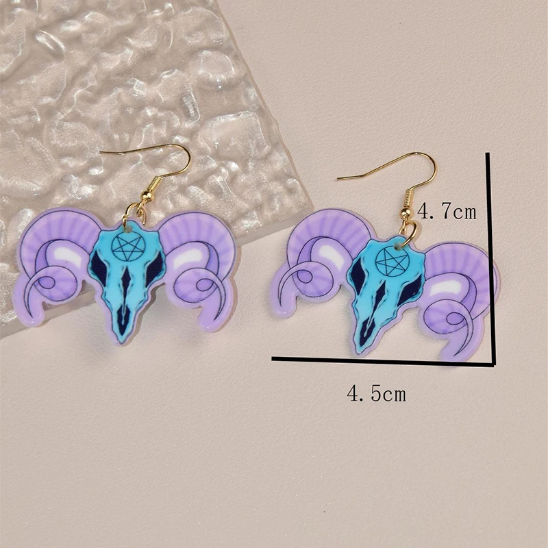 Cartoon Punk Purple Skeleton Acrylic Earrings For Women Snake Cat Sheep Horn Love Resin Ear Drop Trendy Jewelry Accessories Gift