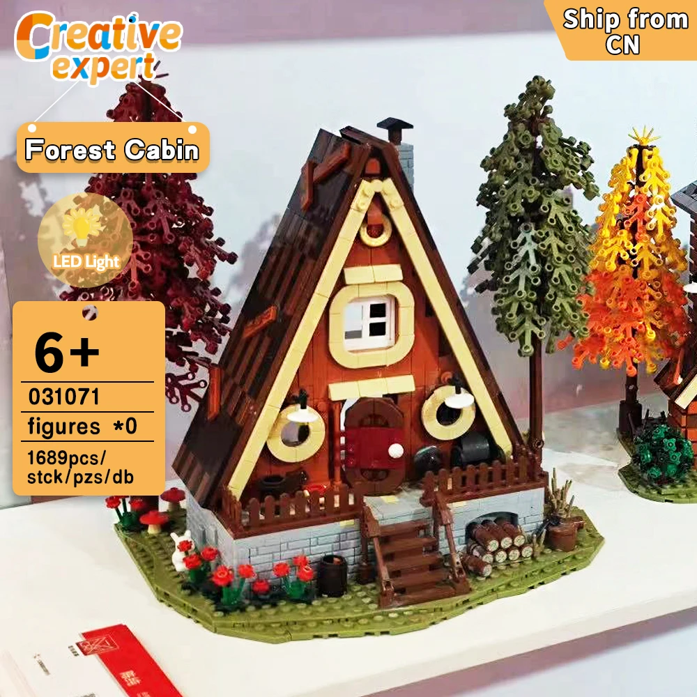 

031071 Creative Expert Moc Ideas Forest Cabin Street View Modular House Light Model Building Blocks Toys Christmas Gifts 1689pcs