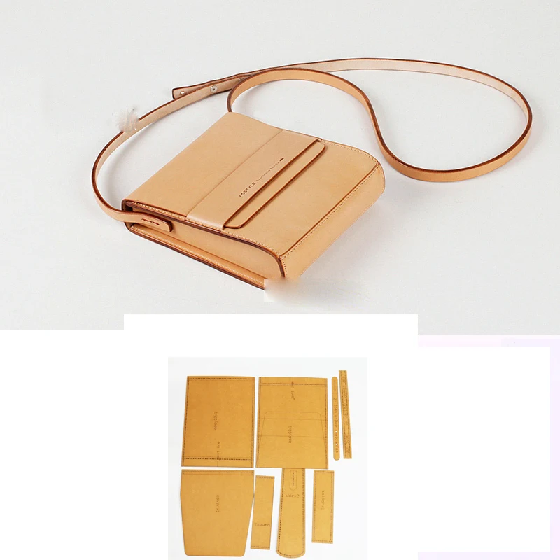 DIY leather craft women square shoulder bag kraft paper pattern template stencil 17x20x5cm