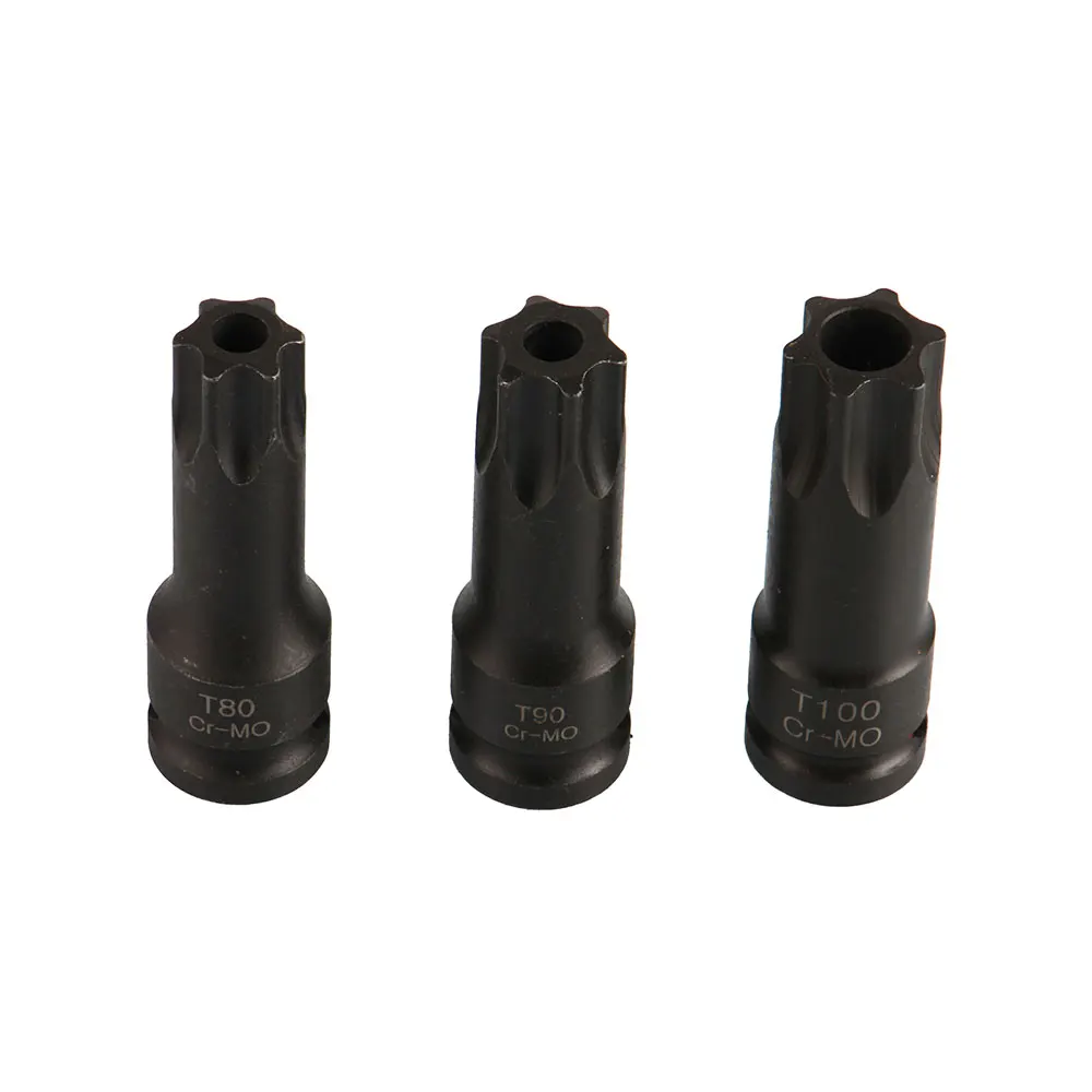 3Pcs 1/2 Sqaure Drive T80 T90 T100 Black Torx Socket Set of Tools Pneumatic Wrench Spanner Accessories 4