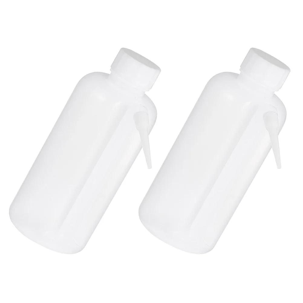 

2 Pcs Plastic Squeeze Bottle Side Pipe Wash Bottles One-piece for Chemicals Squirt White