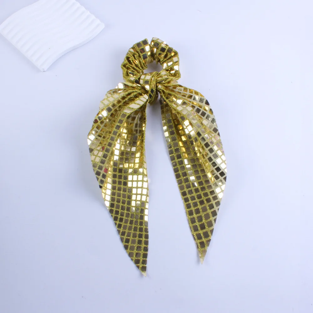 1 Stück Damen-Haargummis mit Pailletten, Glänzende Schleifenbänder, Modische Mädchen-Haarbänder, Hochelastische Haaraccessoires – Detail 10