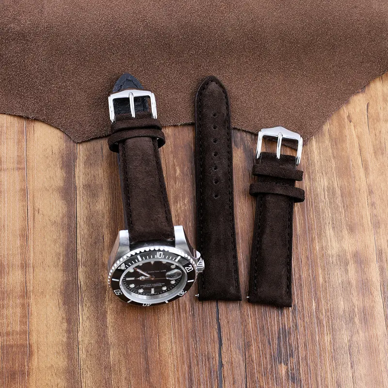 Soft Suede Leather Watch Strap 16mm 18mm 19mm 20mm 22mm Handmade Coffee Watchband Replacement Wristband Pin Buckle for Watch - Image 2