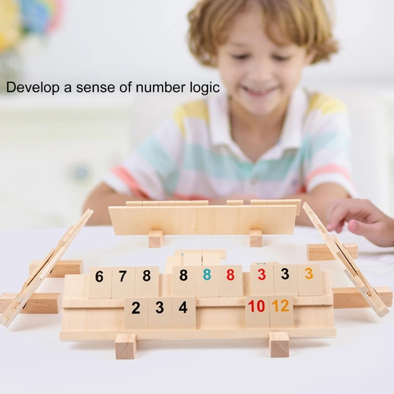 Wood Rummy Toy Set Rummy Cube Game with 106 Tiles, 4 Playing Rack Travel Game Set for Family Board Games Easy to Use