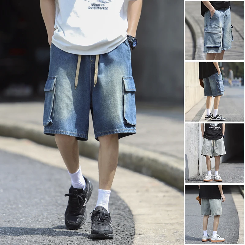 

New Summer Men's Casual Denim Cargo Shorts Capris Cotton High-quality Fashion Washed Solid Soft Streetwear Jean Short Pants