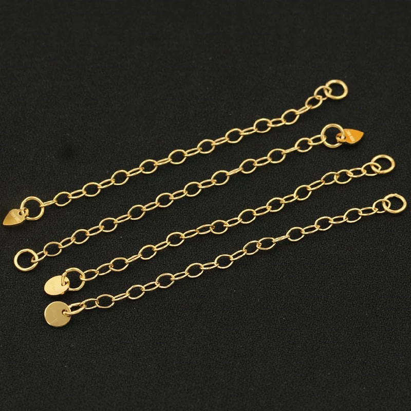 14K Gold Filled Chain Extensions Gold Filled Cable Extender Chain For Bracelet w/ Heart Round Disc Charm Jewelry Making Supplies