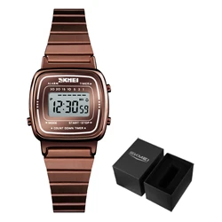 SKMEI Women's Luxury Waterproof Digital Sport Watch - Elegant Small Dial (Coffee Gold - Steel)