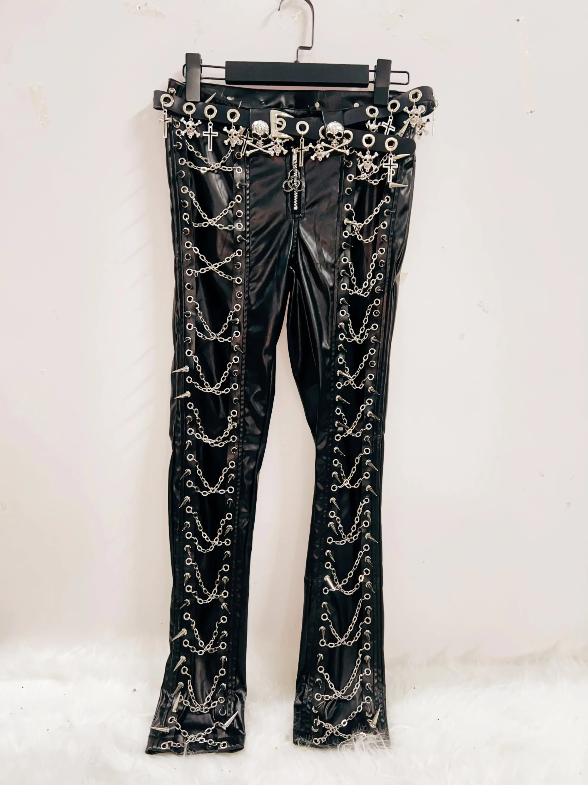 Metal Chain Faux Leather Trousers 6