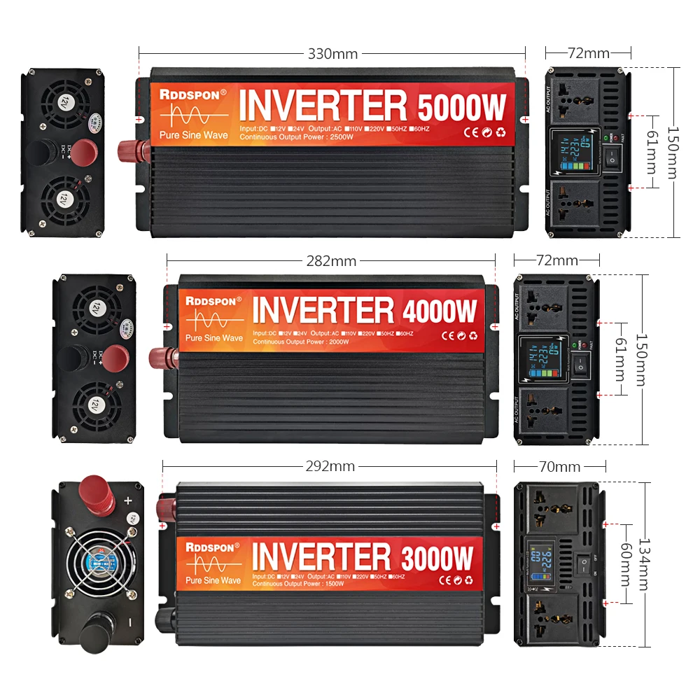 RDDSPON čistý sinus točit se invertor 3000W 4000W 5000W dvojitý nástrčkový LCD displej stejnosměrný 12V 24V na střídavého 220V elektrické napětí konvertor energie poskytnout