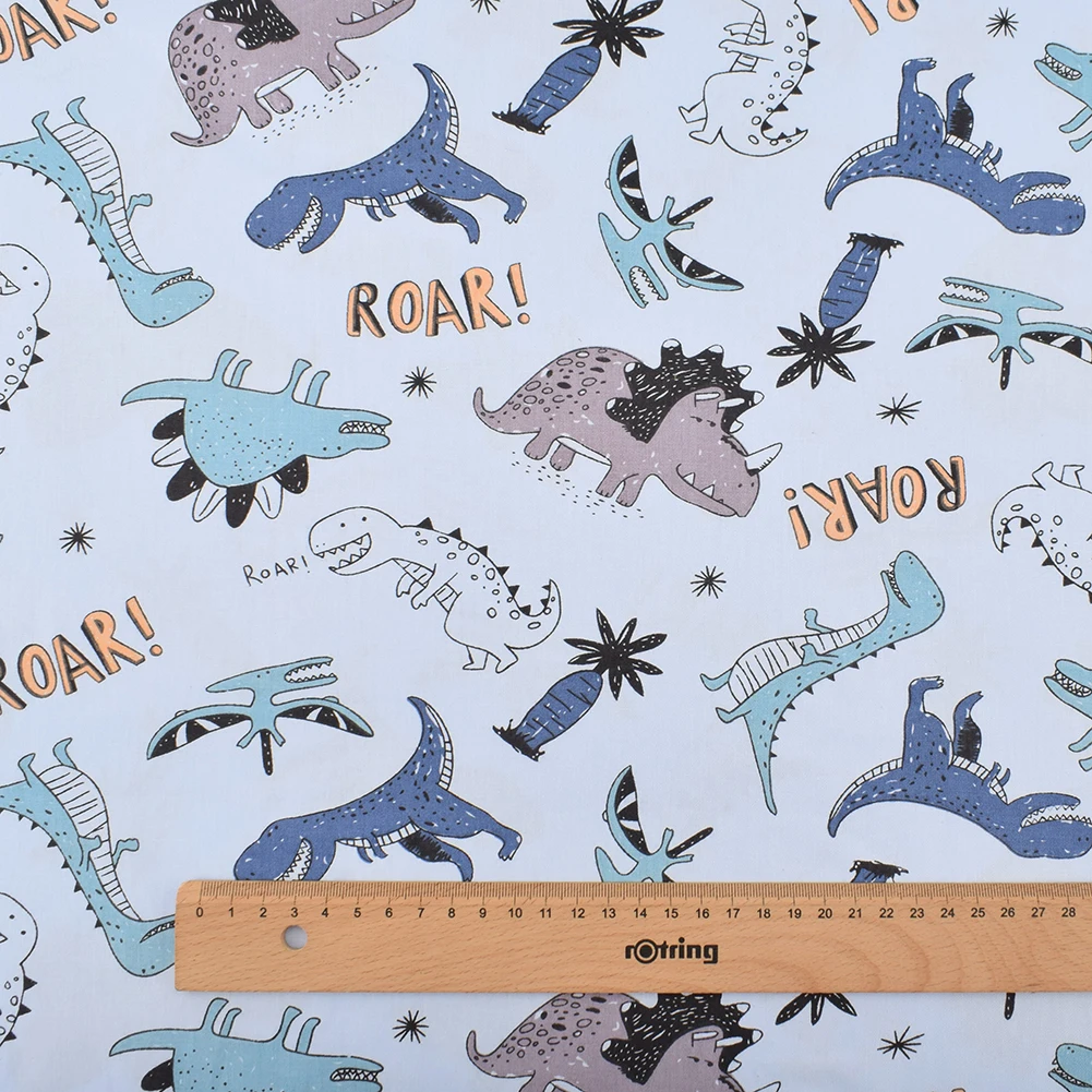 Chainho,Printed Twill Weave Cotton Fabric,Patchwork Cloth,DIY Sewing Quilting Material,Dinosaur Series,2 Sizes,6 Designs,15C25