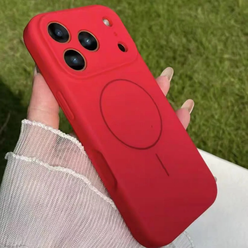 Liquid Silicone Magnetic Wireless Charging Phone Case - Chinese Red