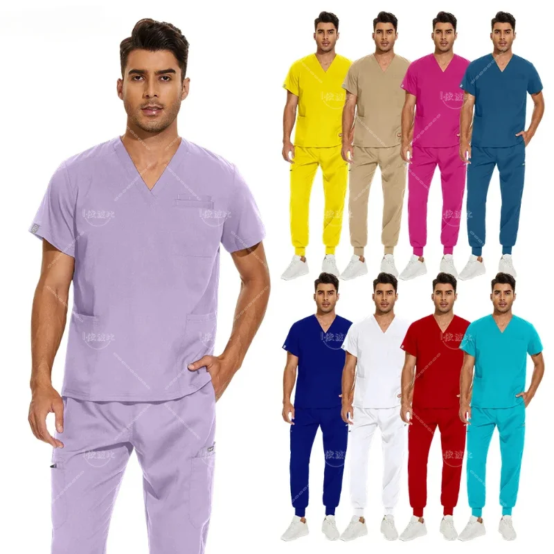 

Hot Selling Medical Nursing Scrub Sets Unisex Doctor Nurse Uniform Scrub Top Jogger Set Women Men Laboratory Veterinary WorkWear