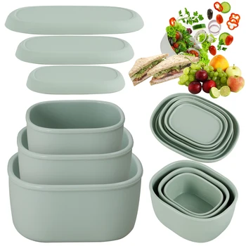 Boîte de rangement pour réfrigérateur scellée avec couvercle, bac à légumes en Silicone, boîte à déjeuner chauffée au micro-ondes, récipient alimentaire, bol à salade étanche 3 pièces 1
