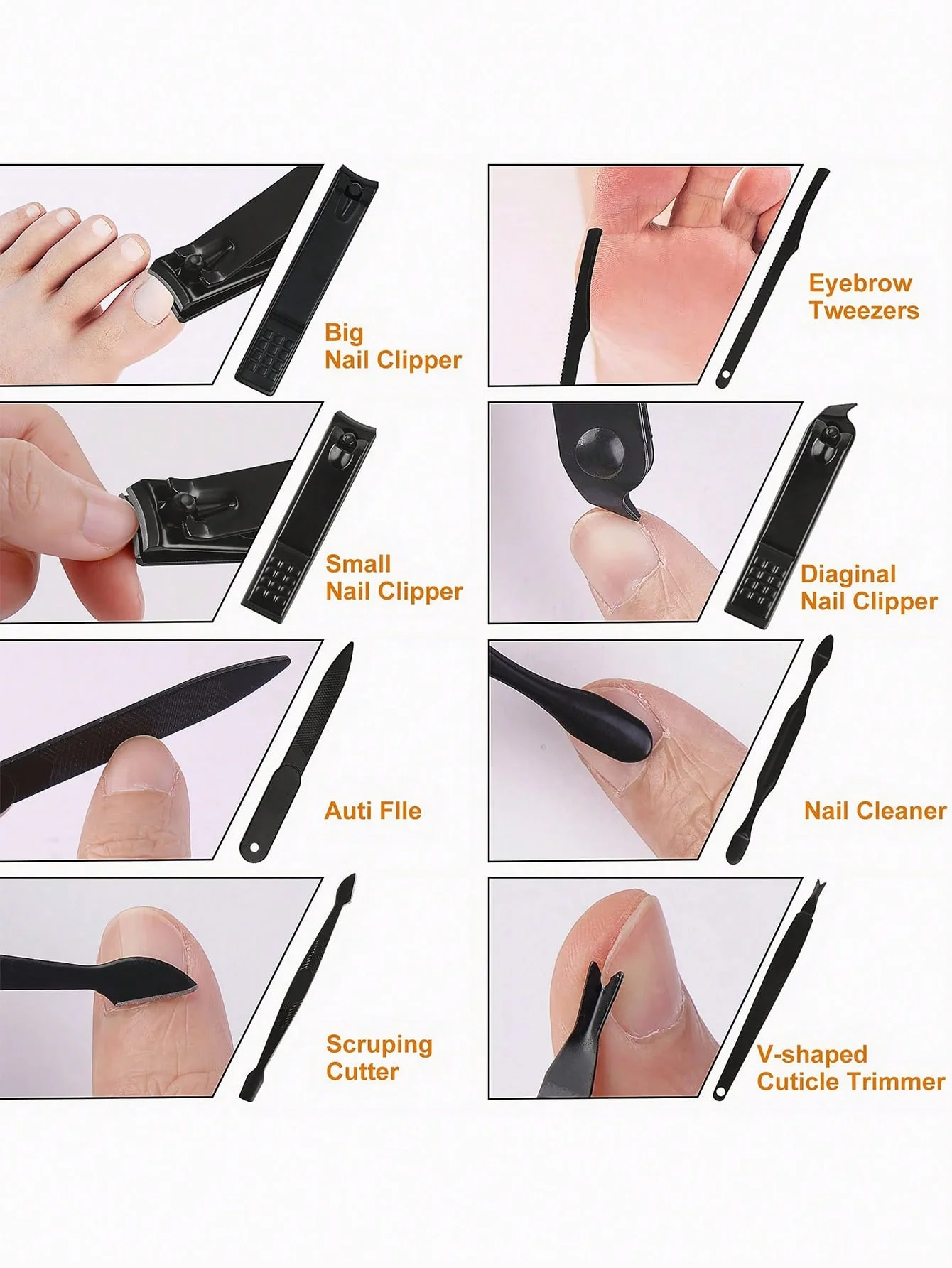 Nail Clipper Set Nail Care Kit Manicure Pedicure Kit Manicure Set Manicure Nail Clipper Set Nail Clippers Kit Manicure Set Stainless Steel with Black Leather Storage Case