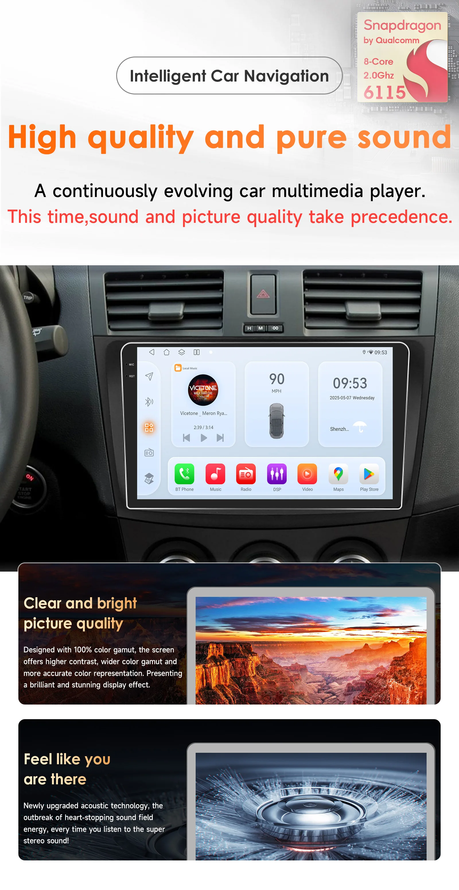 OSSURET - Unidad Principal para Auto Android 14 de 9 Pulgadas, Conexión Rápida, para Mazda 3 2010-2013, con Qualcomm Snapdragon 6115 Octa Core, CarPlay Inalámbrico, Android Auto, Bluetooth, Manos Libres, Estéreo, Mirror Link, DSP, CANBUS, GPS, Navegación, Autoradio, Sistema Inteligente para Auto 2