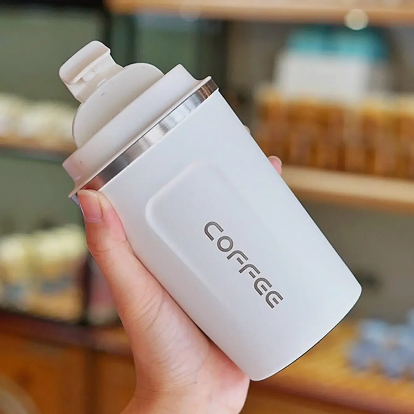 1pc-Coffee cup with lid, 304 stainless steel coffee cup, summer and winter drinks, birthday gift