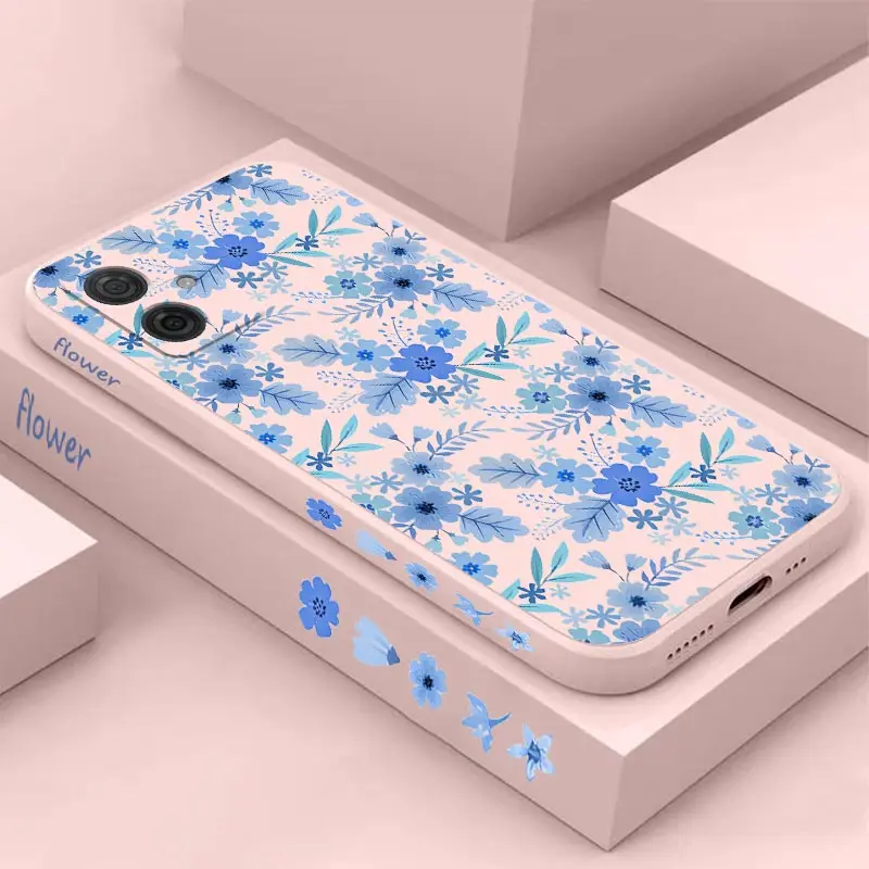 Blue Floral Silicone Phone Case Cover - Elegant Floral Design