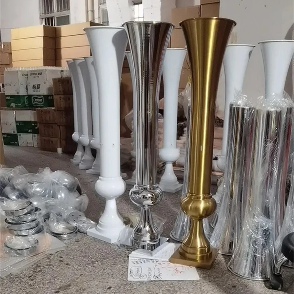 4 to 14pcs)white/ sliver/Gold Vase Cnterpieces Metal Trumpet Vases Wed Flower Stand Centre Pieces Wedding DecorationFor Wedd