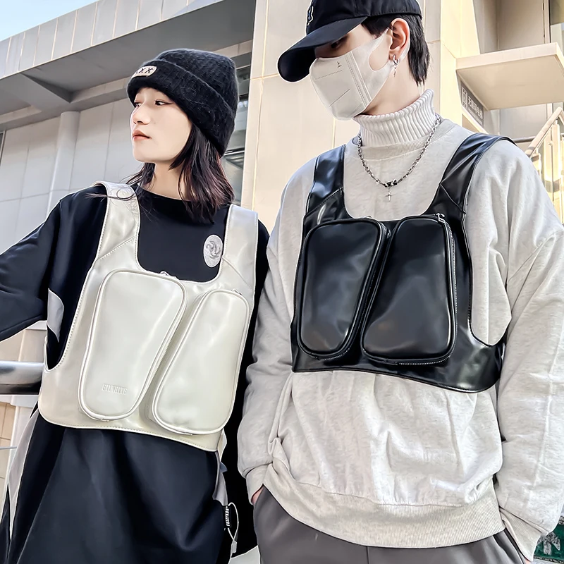

Streetwear Couple Bag Zipper Pouch Tactical Vest Bag Fashion Bullet Hip Hop Chest Bags For Women And Man Fashion Rig Waist Bag