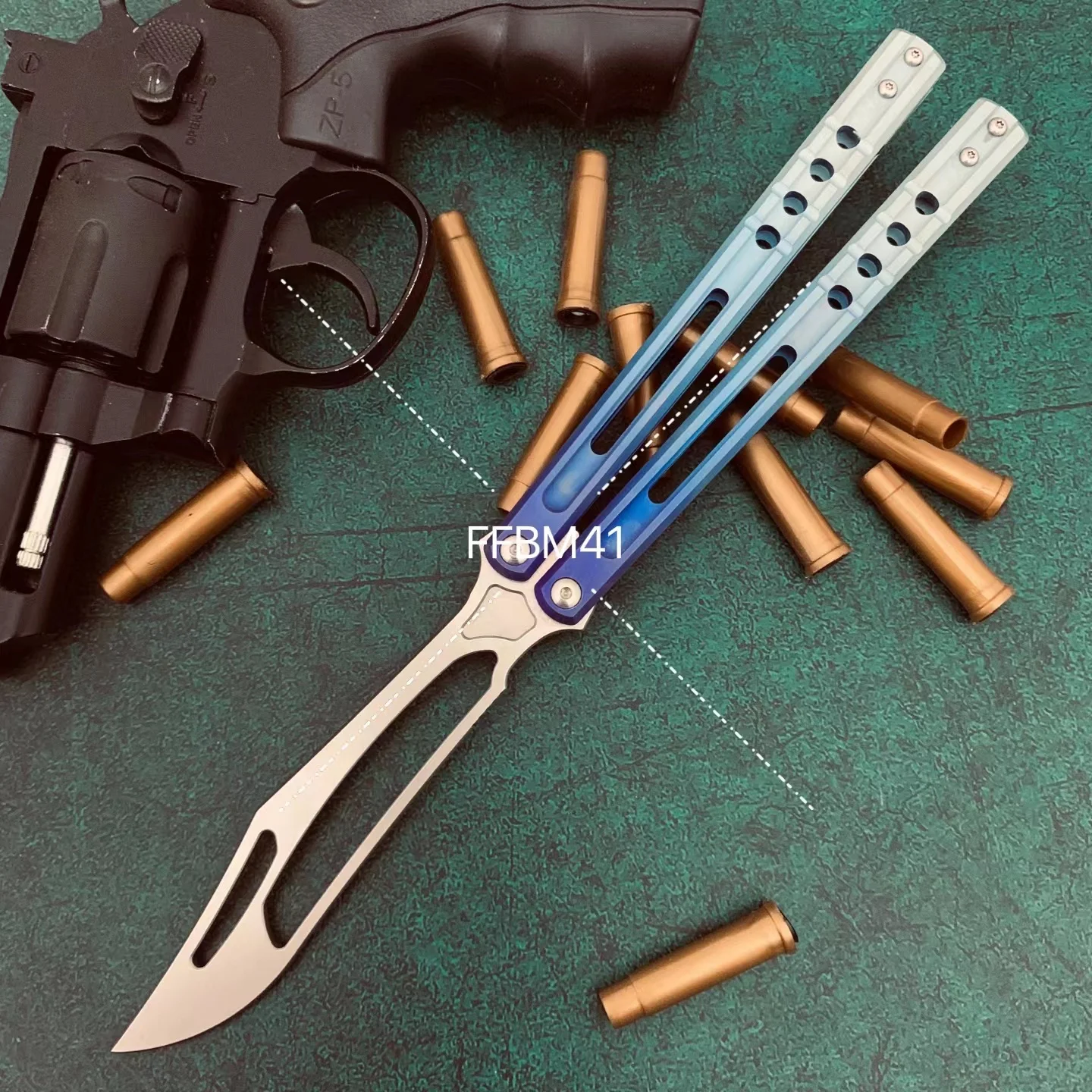 JK Design Orca TheOne Clone EDC Balisong Trainer Titanium Sandwich Handle Butterfly Training 