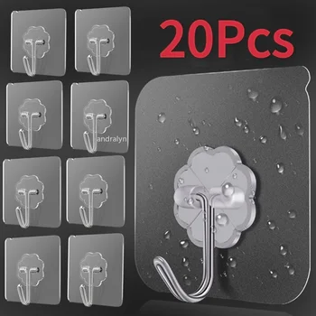 Ganci da parete autoadesivi trasparenti Gancio da parete multiuso resistente Portachiavi Porta asciugamani per accessori da cucina e bagno 1