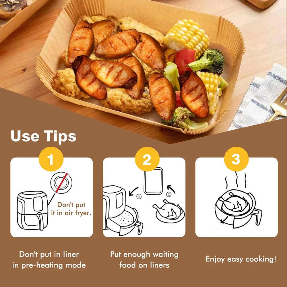 50/100Pcs Rectangle Air Fryer Disposable Liner Oil-proof Parchment Paper Tray Non-Stick Baking Mat Kitchen Airfryer Accessories