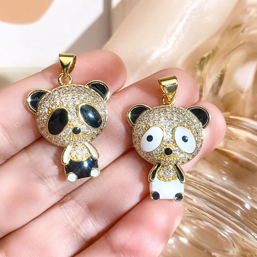 Juya handgemachte 18 Karat echt vergoldet Zirkonia Tier Bär Panda Liebe Herz Charms für DIY Mode Anhänger Schmuck herstellung – Detail 12