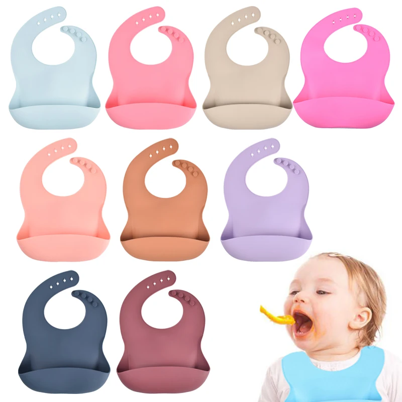 

Baby Soft Silicone Bib Baby Kid Girl Boys Waterproof Saliva Solid Feeding Bib Aprons Adjustable Feeding Smock Infant Burp Cloths