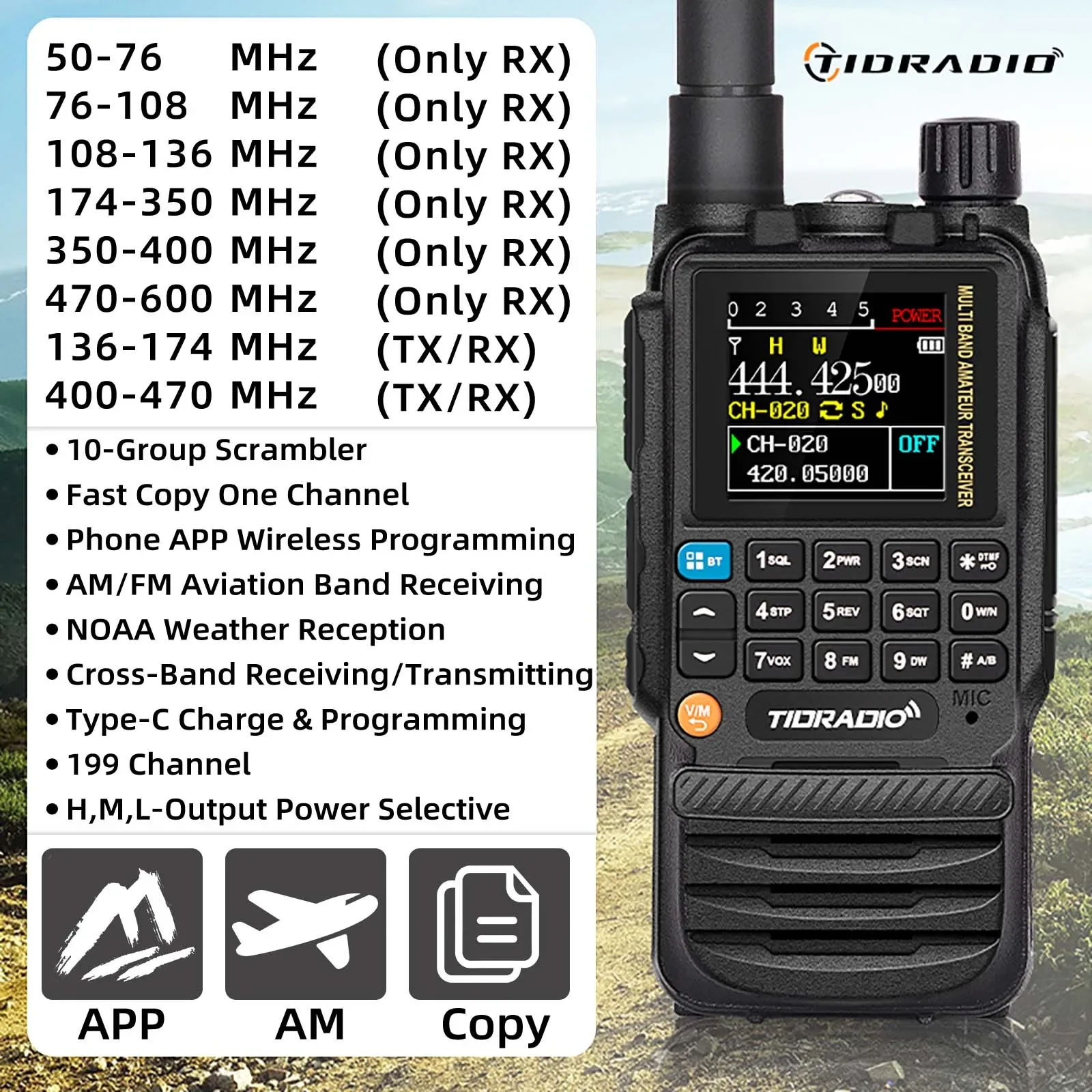 TIDRADIO H3 professional Walkie Talkie AM FM Wireless Programming PTT Air Band Long Range Radio multifunctional communicator 2