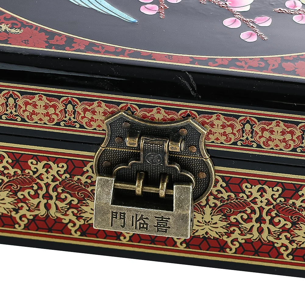 Chinese Magpie Jewelry Box Wooden Double Layer Jewelry Storage Handmade Painted Antique Makeup Case with Mirror Wedding Gift - Image 3
