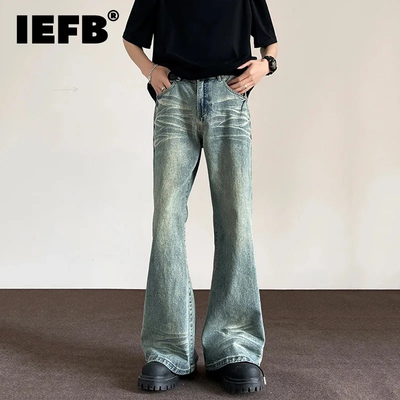 

IEFB Jeans 2024 Summer New Denim Pants Pocket Zipper Fashion Casual Male Bootcut Washed Men's Trousers Solid Color 9C5331