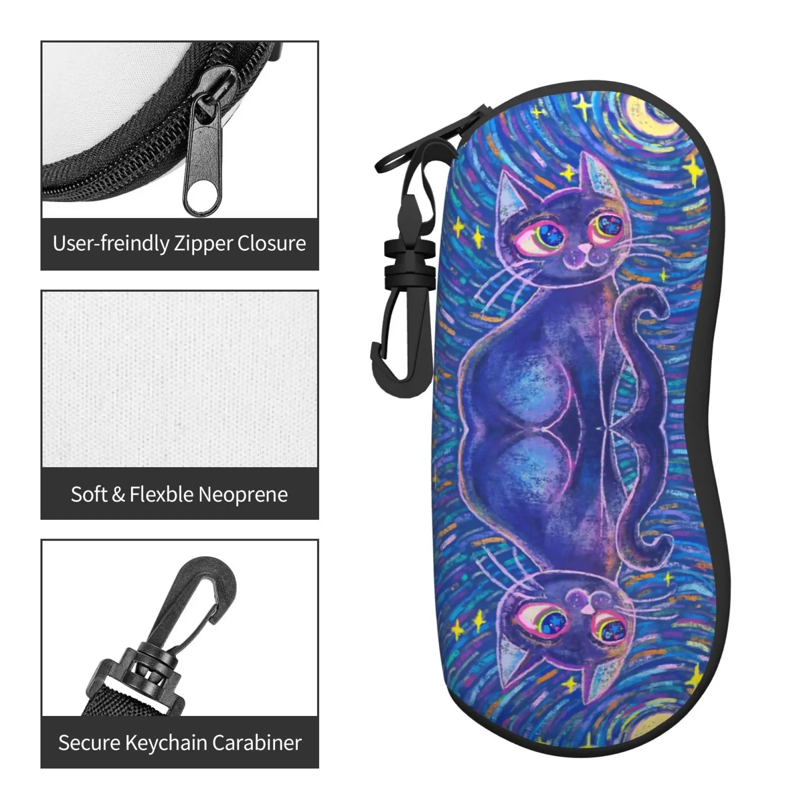 Glasses Case Black Cats Looking Out Of The Corner Portable Zipper Glasses Case Unglasses Cover Storage