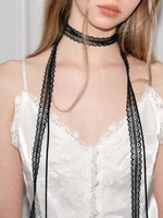 2 pièces rétro dentelle ruban arc tour de cou femmes mode Simple Double couche Long gland collier polyvalent cou ornement accessoires 4