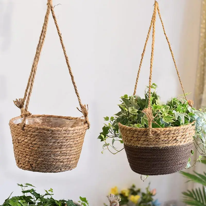 

Natural Seagrass Hanging Planter Handmade Indoor Flower Pot Holder For Succulents Air Plants Herbs And Small Cacti