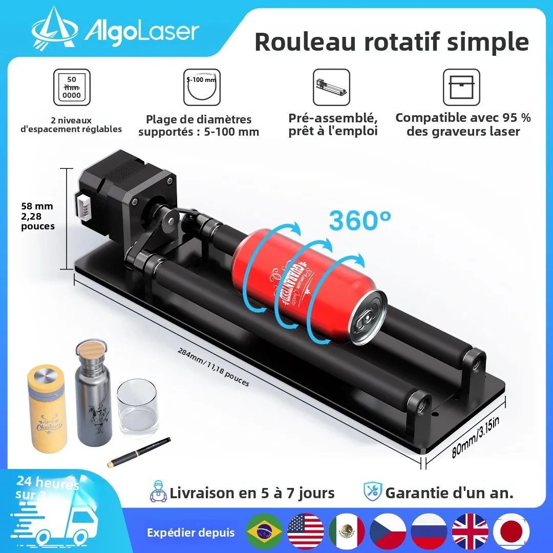 AlgoLaser ARR Graveur Laser Rouleau Rotatif Axe Y 360 °   L'objet cylindrique rotatif graver pour XTOOL ACMER TWOTREES Sculpfun