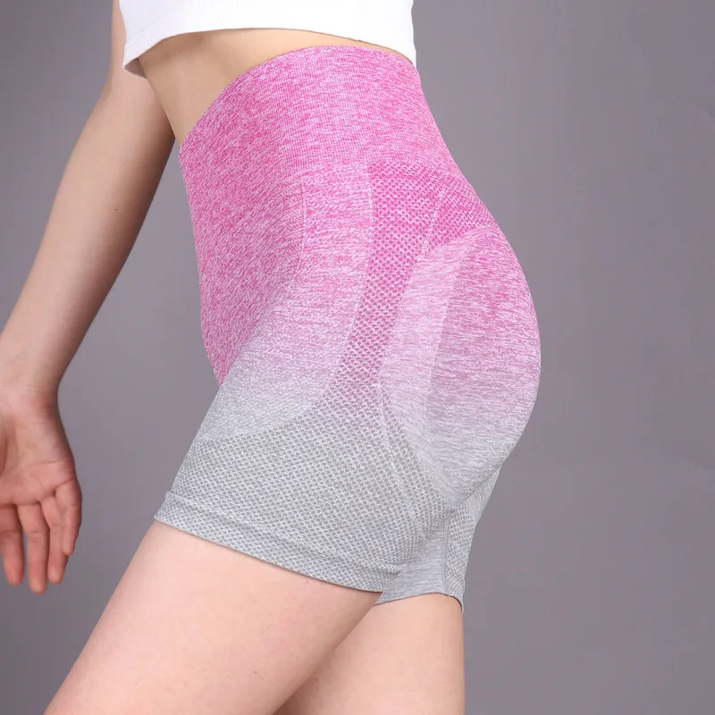 Women's American Fashion Gradient Yoga Shorts Tummy Peach Hips High Waist Hips Seamless Fitness Pants Casual Sports Leggings
