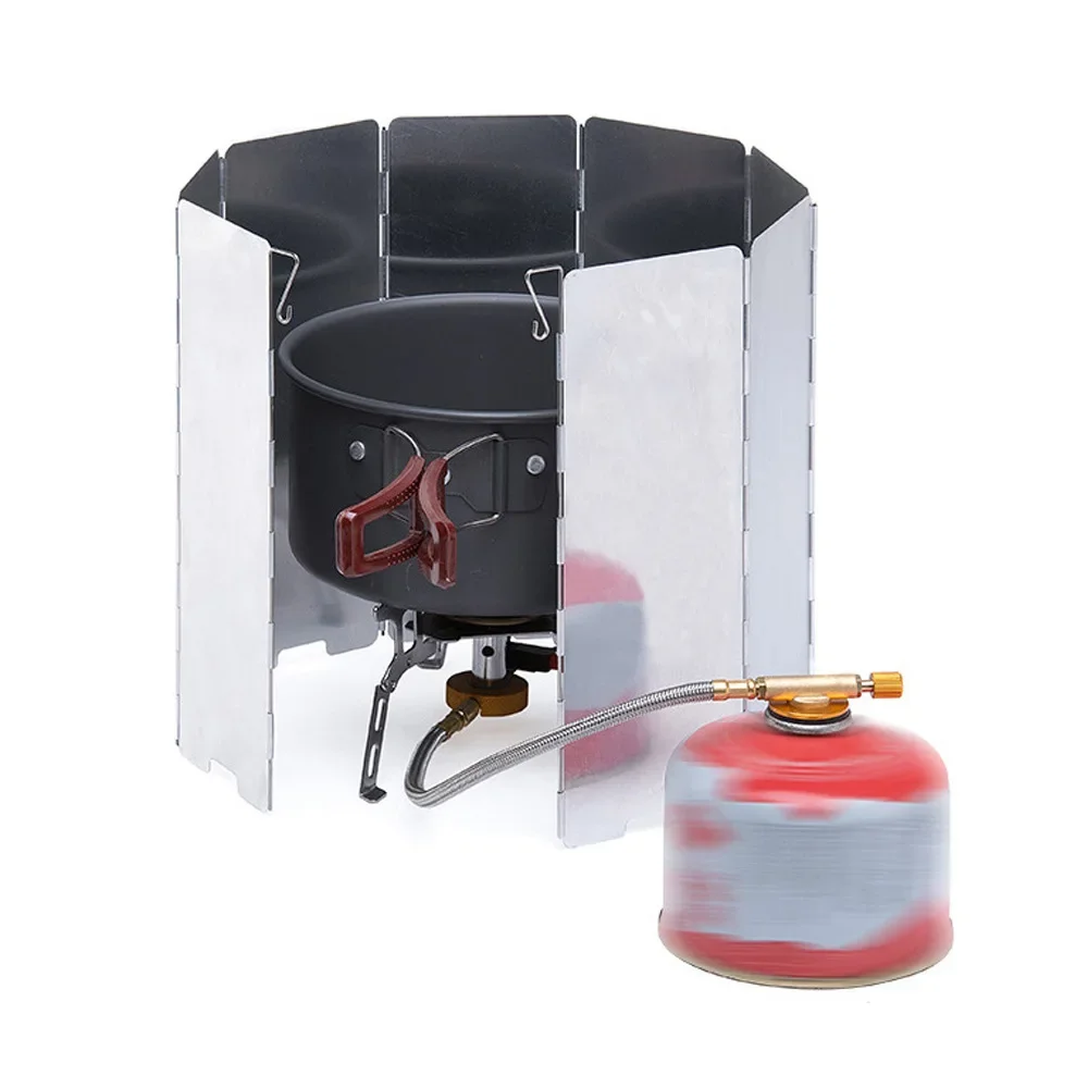 9PlatesFoldableGasStoveWindshieldOutdoorCampingCookingBurner