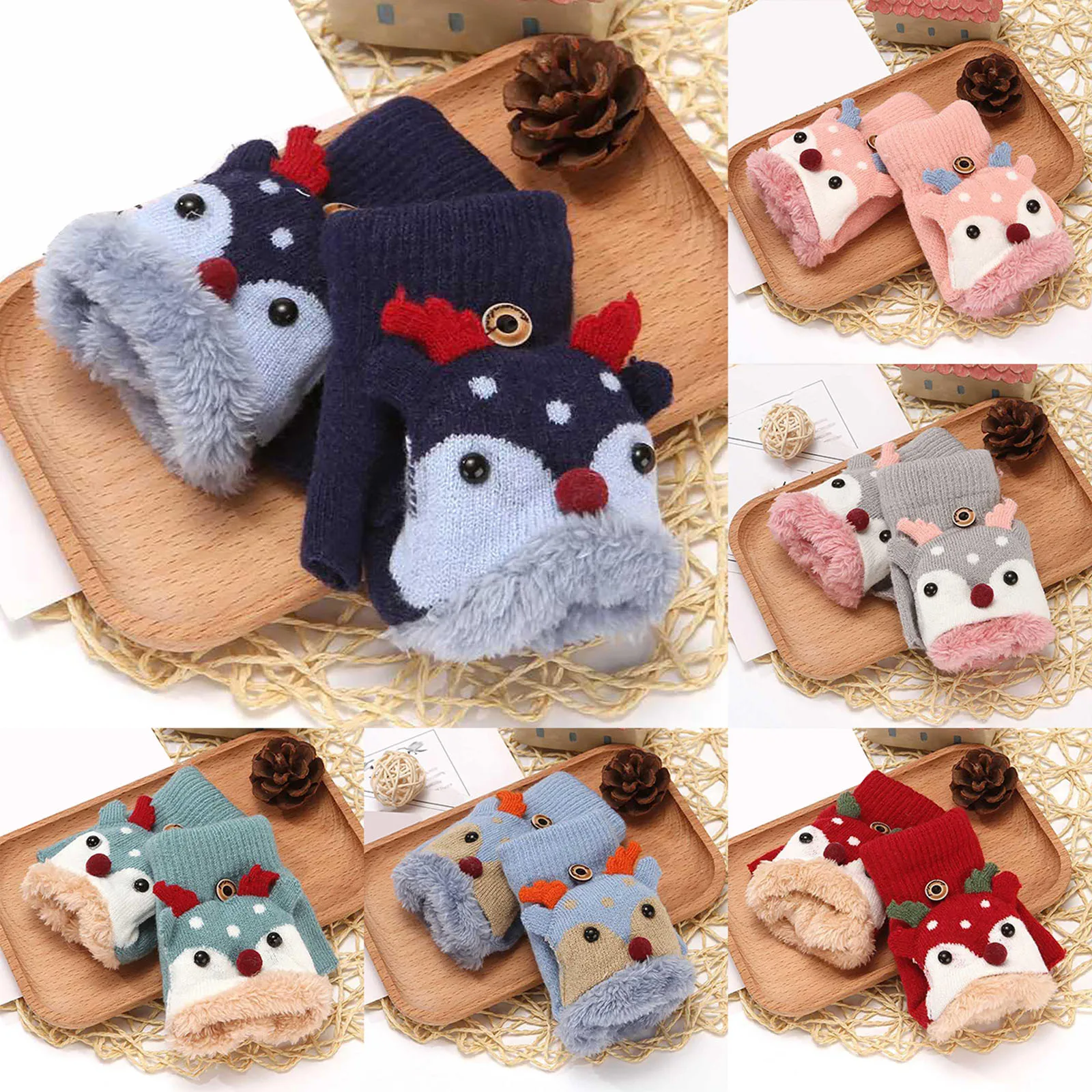 

Children's Gloves Winter Warm Flip Half Finger Wool Baby Gloves Men And Waterproof Cycling Outdoor Sports Running Warm Mittens