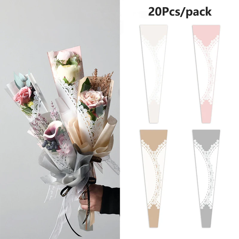 

20pcs/pack Lace Diamond Heart Flowers Wrapping Paper Bouquet Packaging Bags Floral Arrangement Flower Shop Transparent Bag
