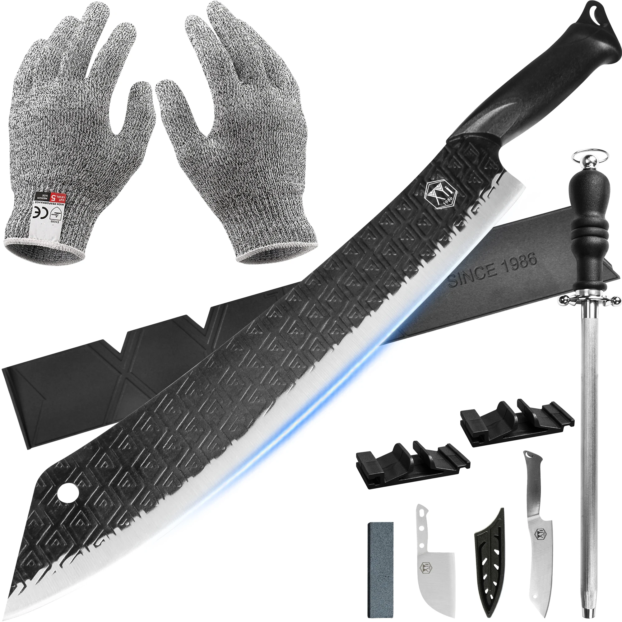 

Zemen Full Tang Slice Cooking Knife 14.5 Inch Camping Kitchen Knives With Cover Hoining Steel Long Blade Butcher Knife Tools