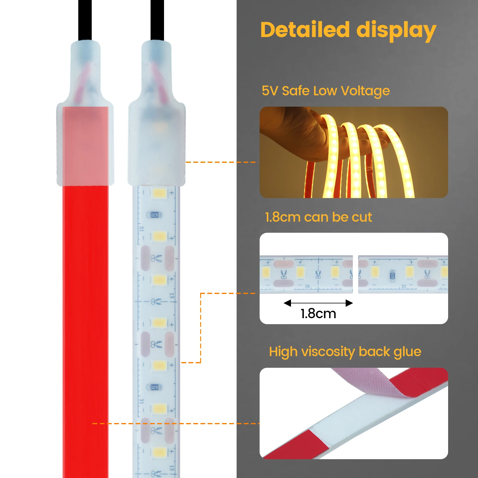 5V USB LED 스트립 IP68 방수 SMD 2835 120LEDs/m 실리콘 유연한 접착 테이프 주방 캐비닛 침실 TV 백라이트