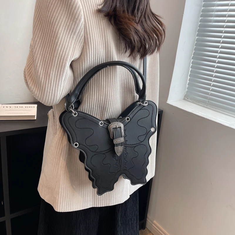 Small Crossbody Bag For Women Butterfly Shape Embroidery Handbag Purse Punk Motorcycle Creative Handbag Girl Trend Messenger Bag