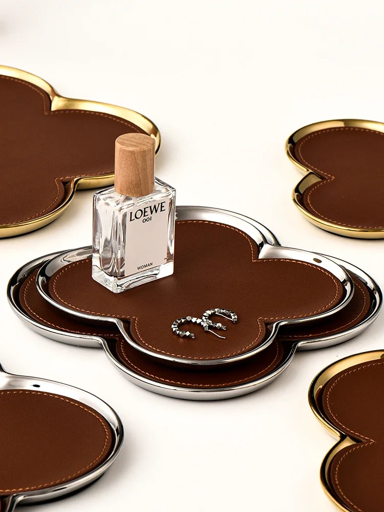 Ceramic Leather Storage Tray Desktop Jewelry Clover Display Tray For Living Room Home Decoration storage tray,jewelry storage tray