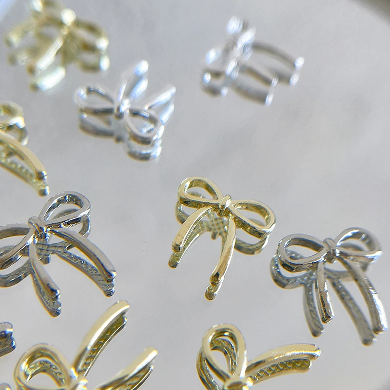 10pcs Bow Deco Nail Art Charm 3D Silver/Gold Bowknot Ribbon Nail Decor Parts DIY Luxury Manicure Accessories 4