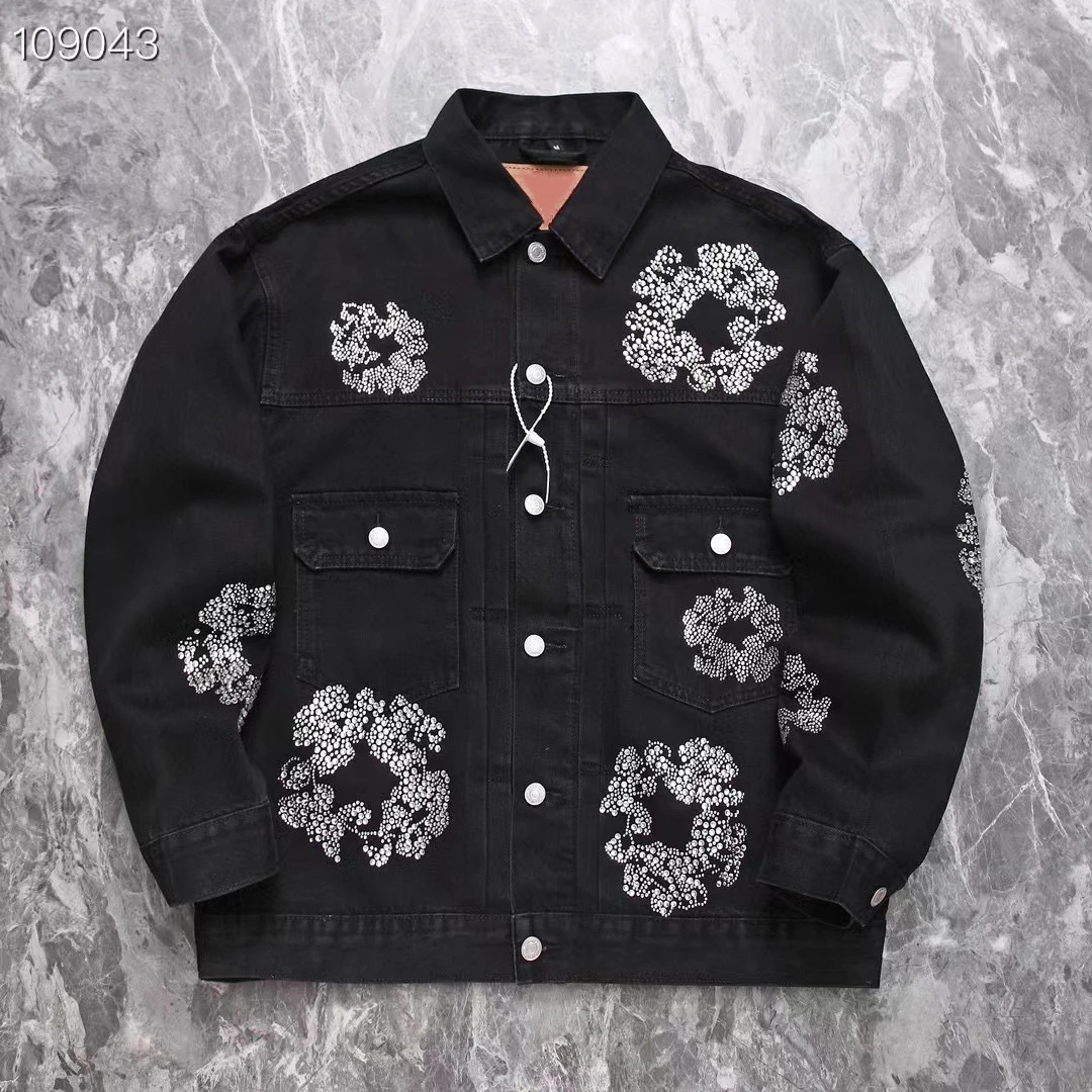 

23SS High quality Washed Diamond Inlaid Kapok Pattern Denim Jeans Jacket Men Women Kanye Oversize Jackets Coat