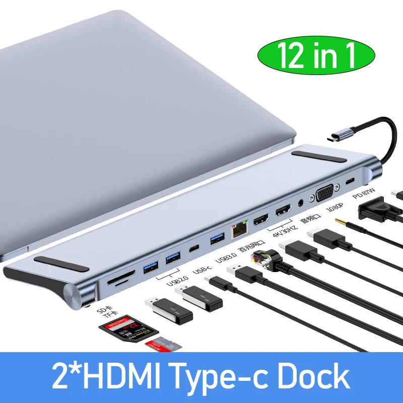 Multiport Type-C hub usb c docking station 2x hdmi base for laptop accessories macbook pro air mac mini Dell thunderbolt dock HD 1
