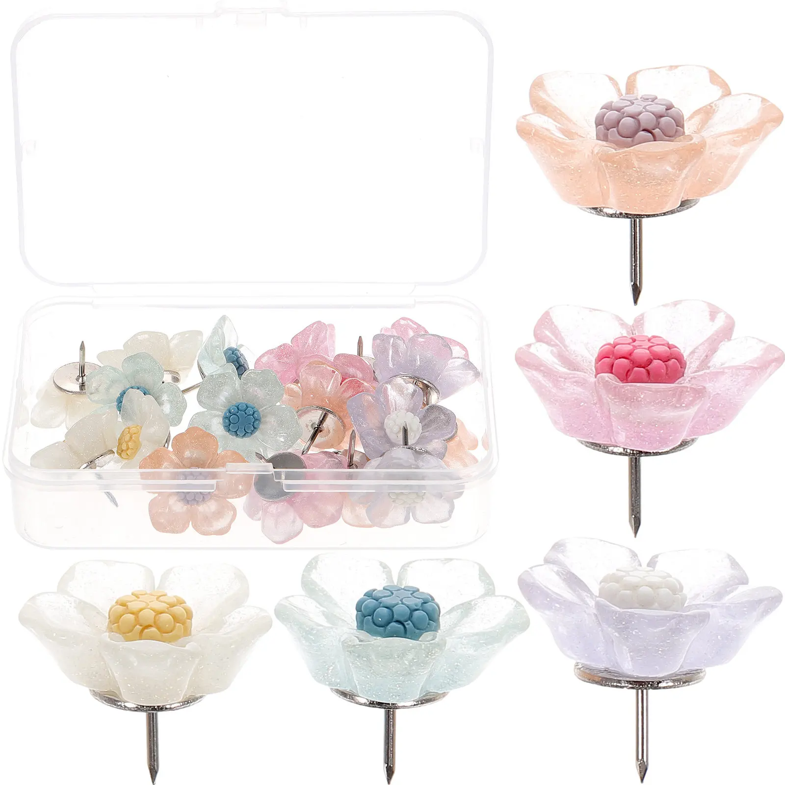 20Pcs 꽃 모양의 푸시핀 프리미엄 고급 소재 DIY 벽 장식을위한 섬세한 압정 사무용품 지도 못
