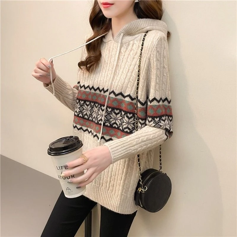 סווטשירט עם הודיס לנשים, סווטר רחב בשרוול ארוך, אופנת קוריאה, מעיל איכותי בסגנון אתני משוחרר, חולצות עם הוד