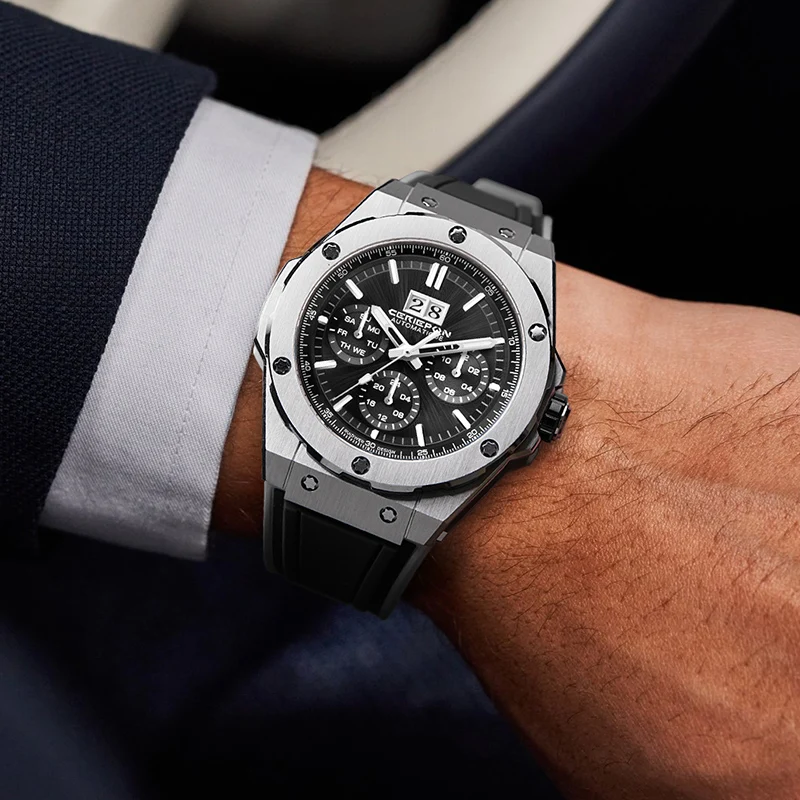 2025 Man Mechanical Watches for Men Sport Analog Automatic Wristwatches with Silicone Strap Stainless Steel Waterproof Reloj - 4